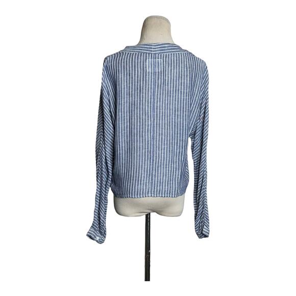 Rails Blue White Stripes Tie-Front Long Sleeves Top Terrenas Blouse size Small - Picture 9 of 10